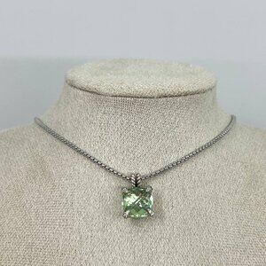 Authentic DAVID YURMAN women's 11mm prasiolite silver necklace with diamonds